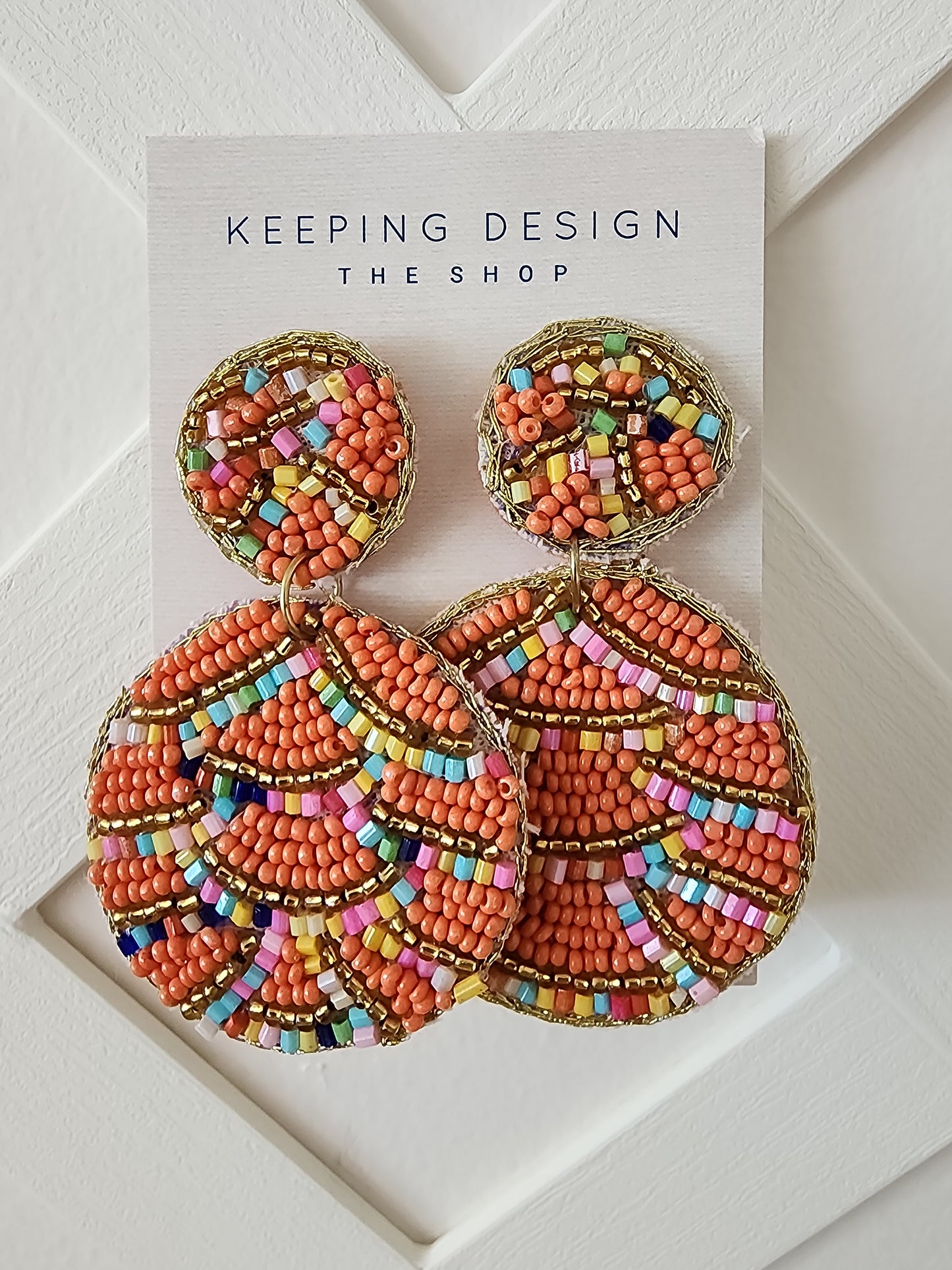 Earrings - Beaded Orange Drop Circles