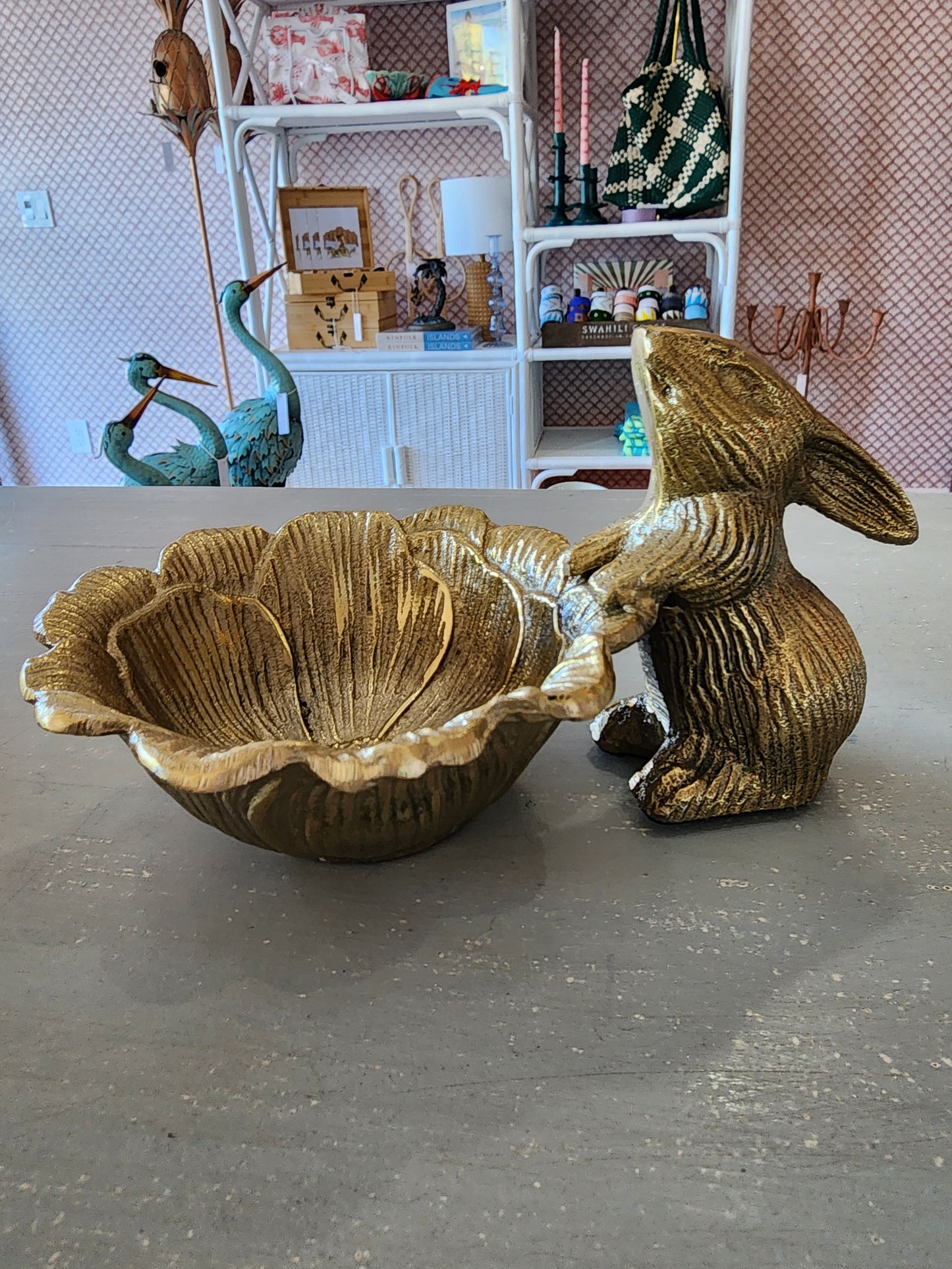 Brass Bunny + Flower Decor