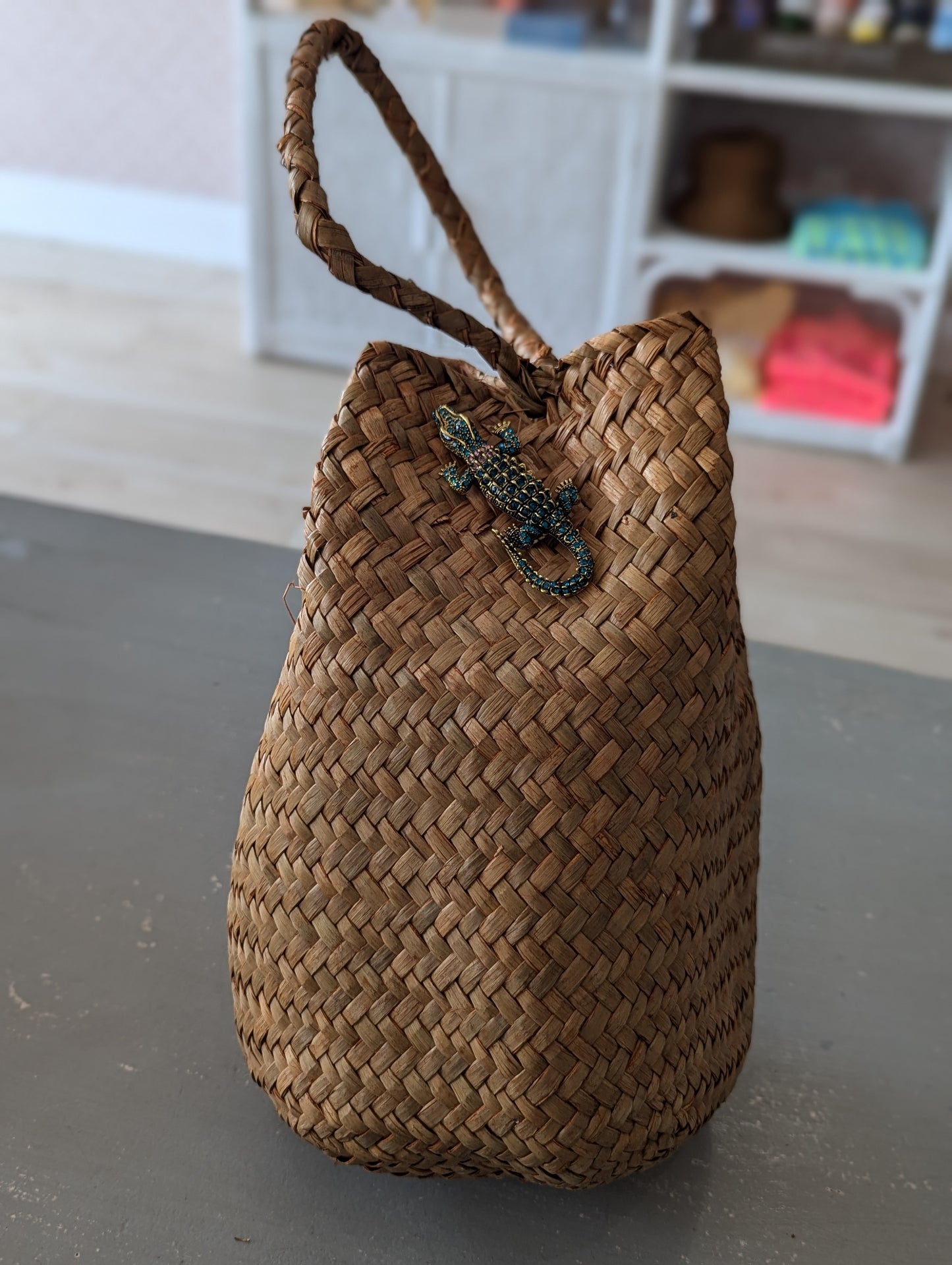 Mini Bohemian Woven Bucket Bag w/ Brooch