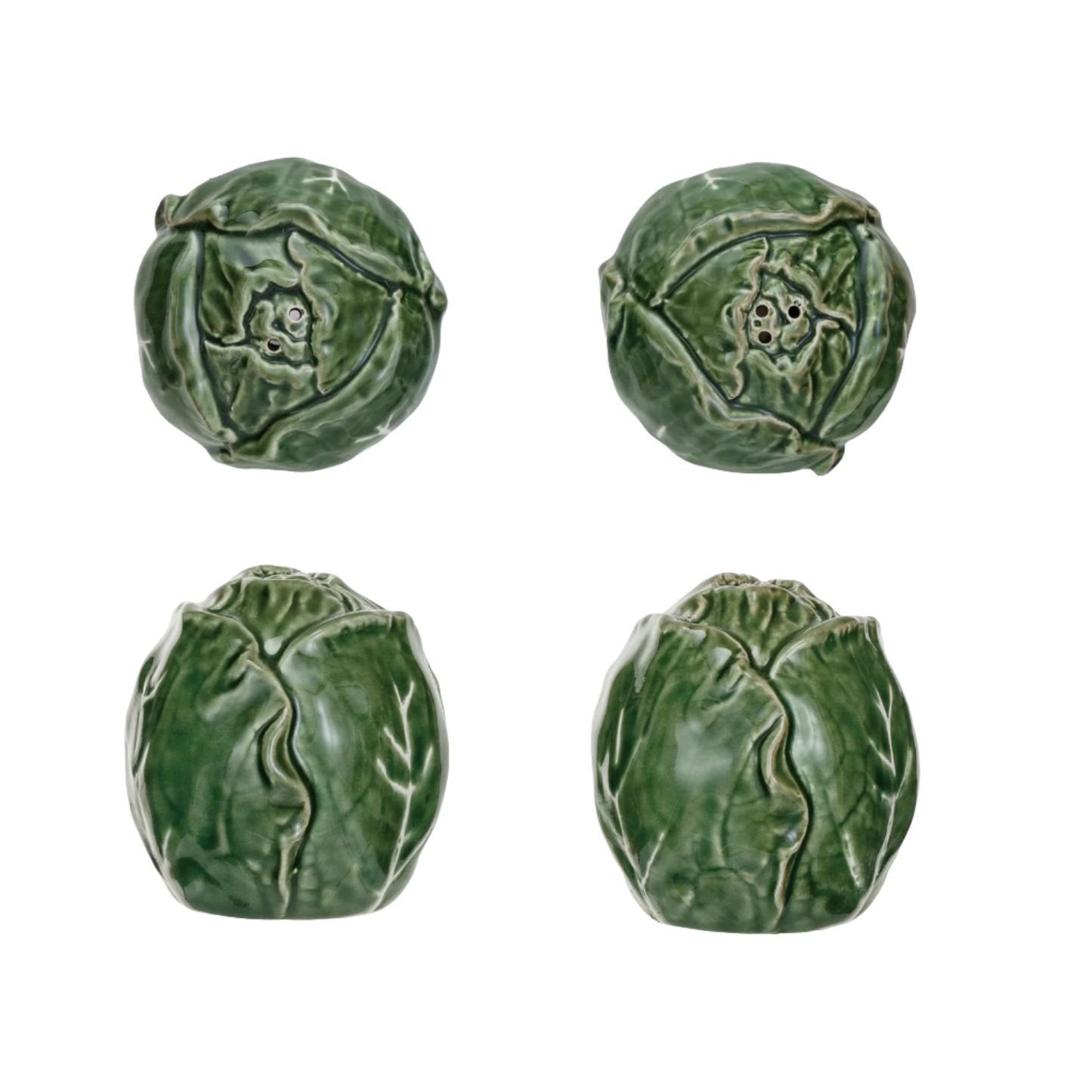 Cabbage Embossed Stoneware - Salt + Pepper Shakers