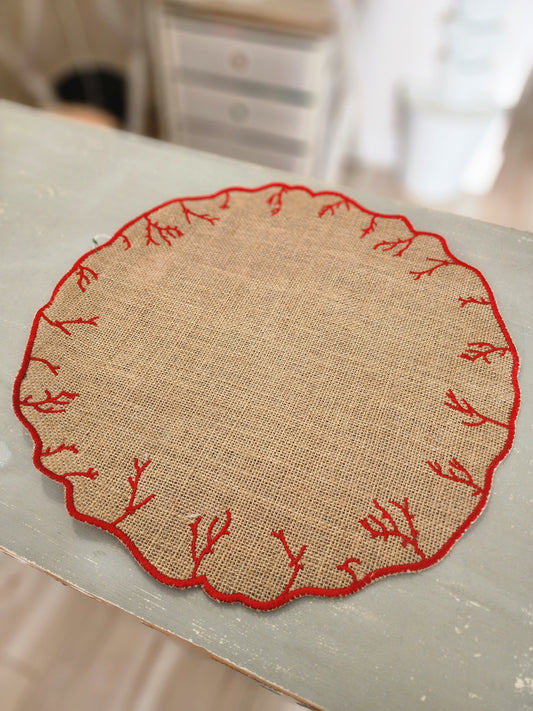 Coral Embroidered Placemat