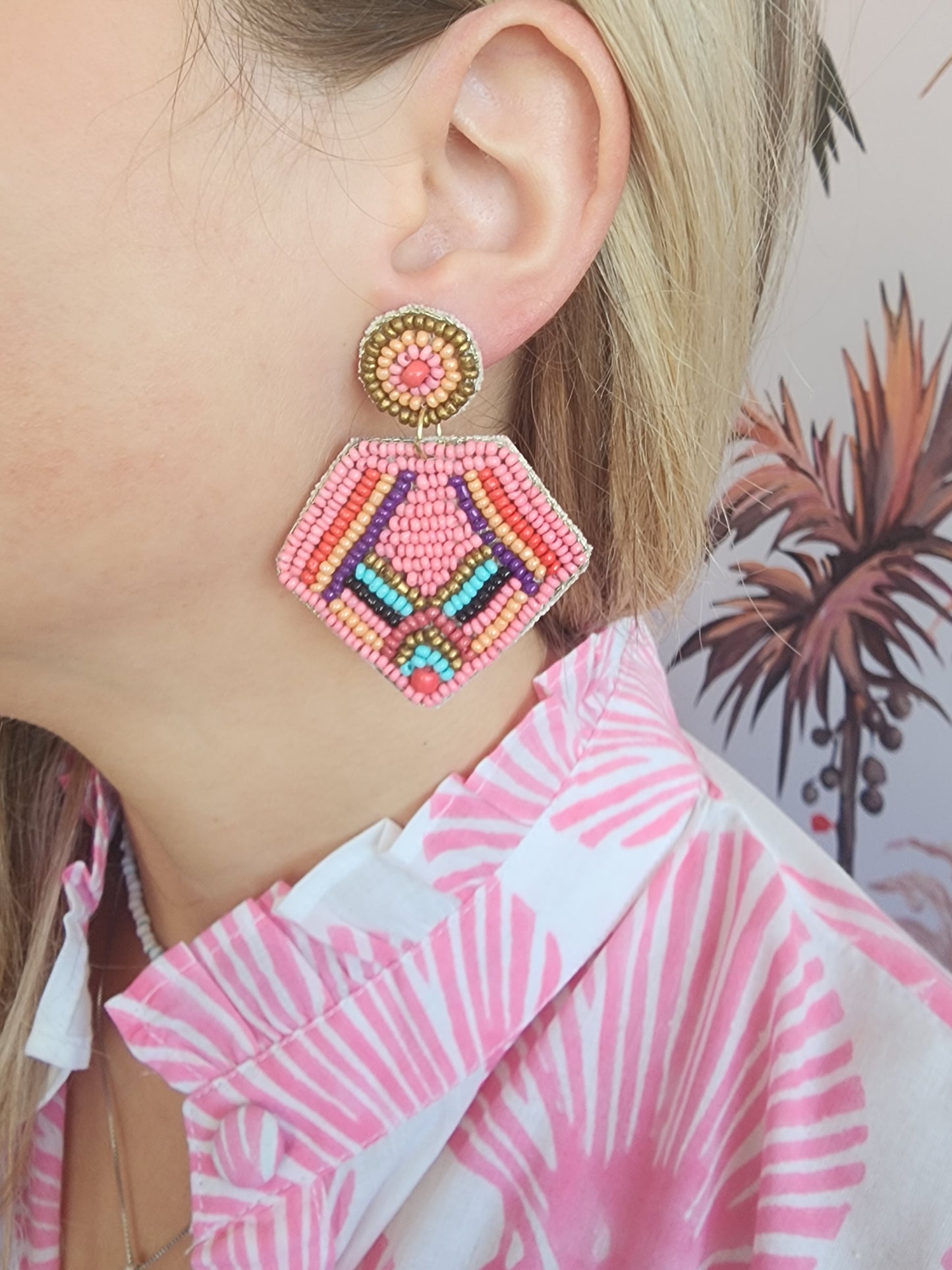 Earrings - Beaded Pentagon