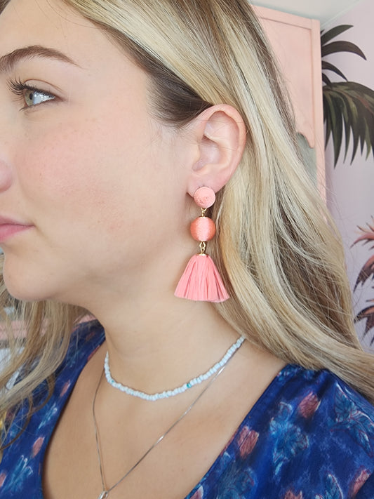 Earrings - Peach Tassel