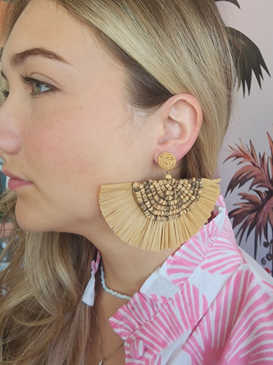 Earrings - Rattan Tassel Fan