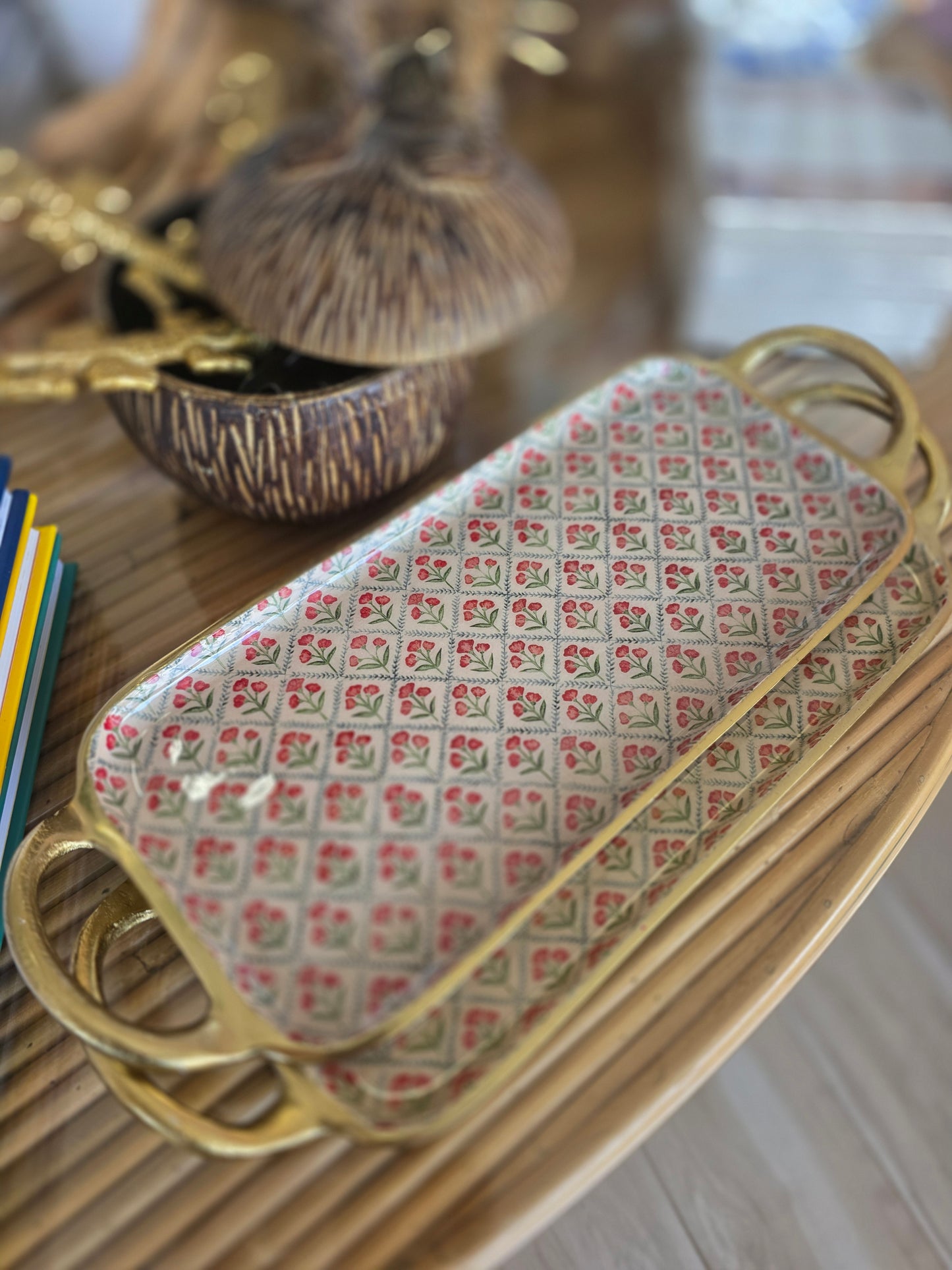 Floral + Gold Luster Trim Trinket Tray
