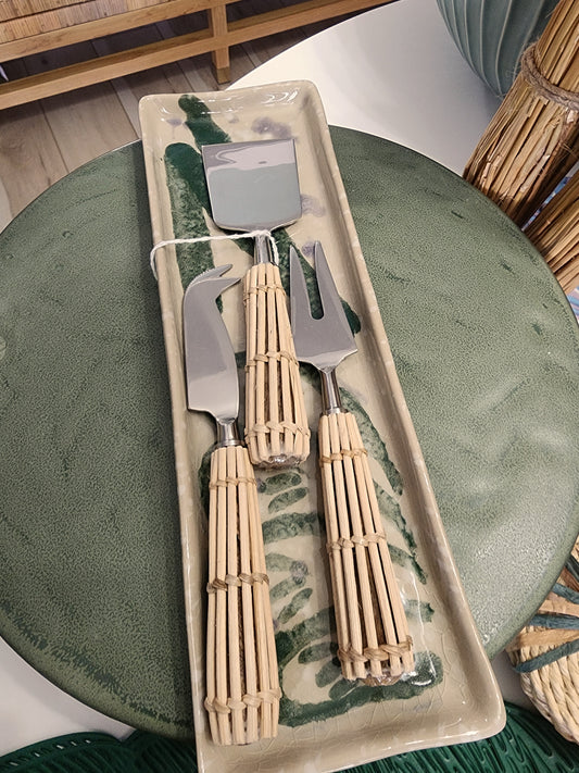 Rattan Handle Cheese Knive Set