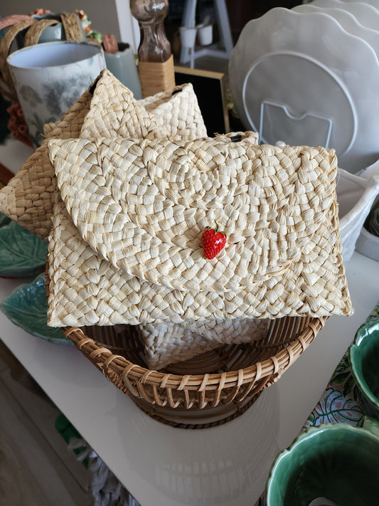 Straw Clutch w/ Brooch