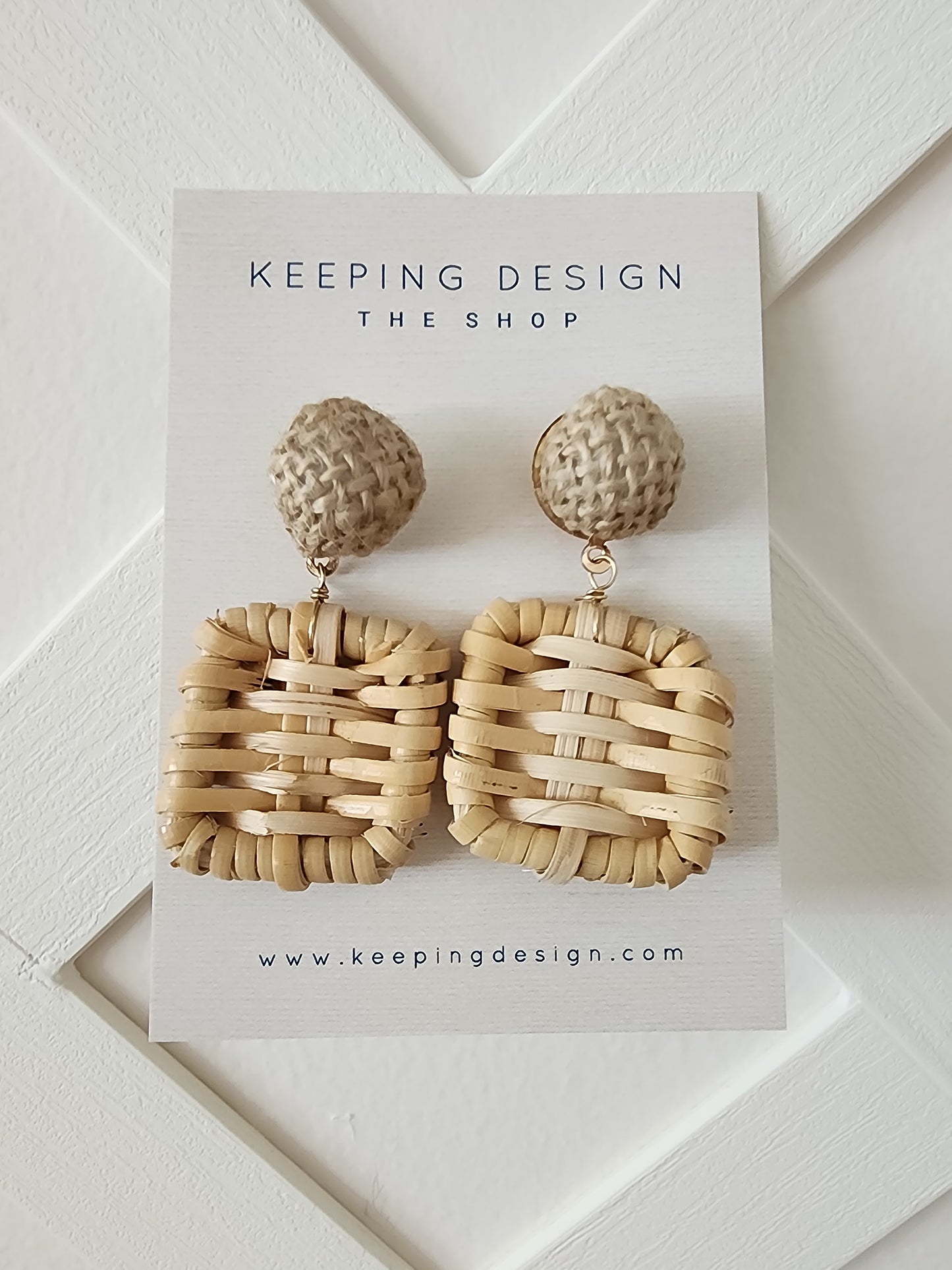 Earrings - Straw Weave Square