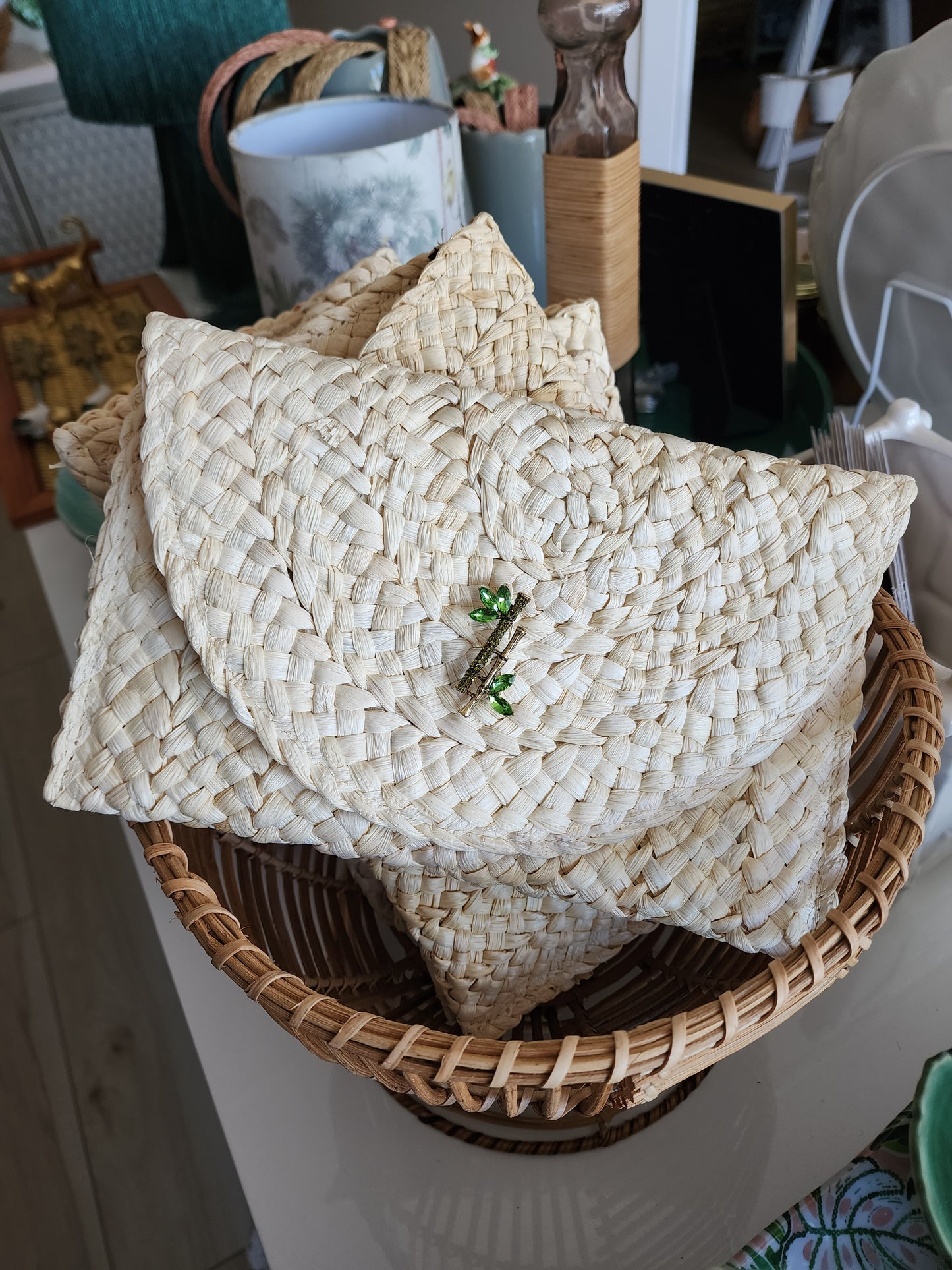 Straw Clutch w/ Brooch