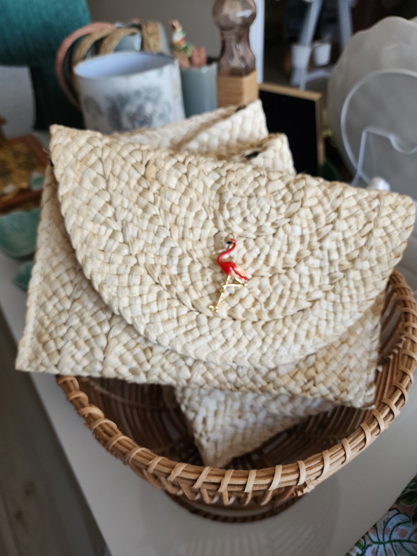 Straw Clutch w/ Brooch