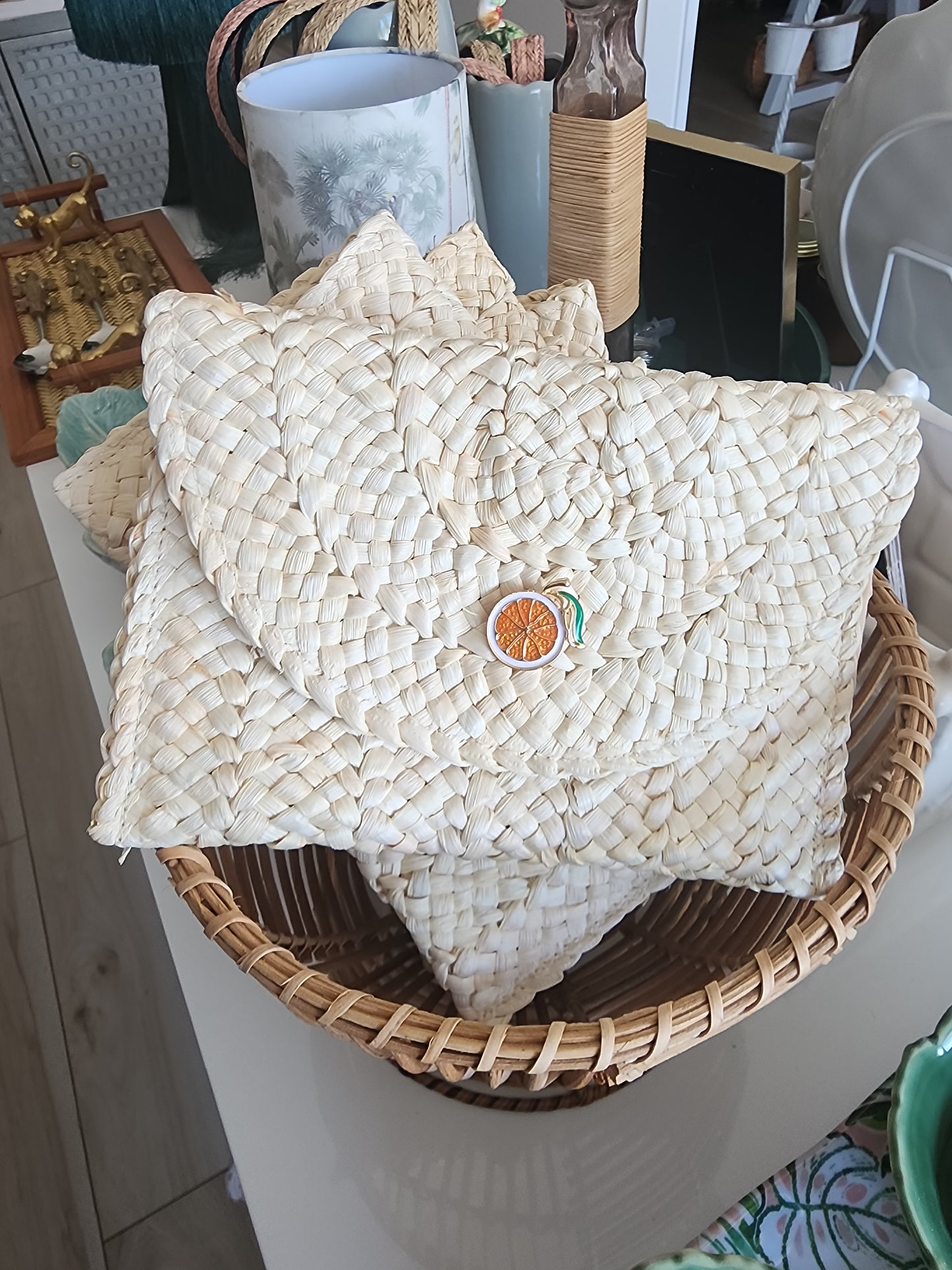 Straw Clutch w/ Brooch