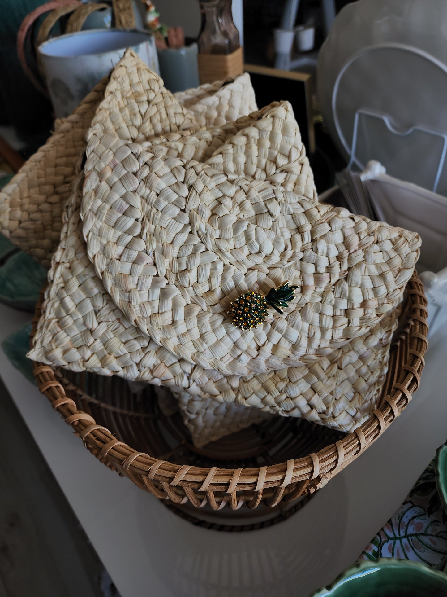 Straw Clutch w/ Brooch