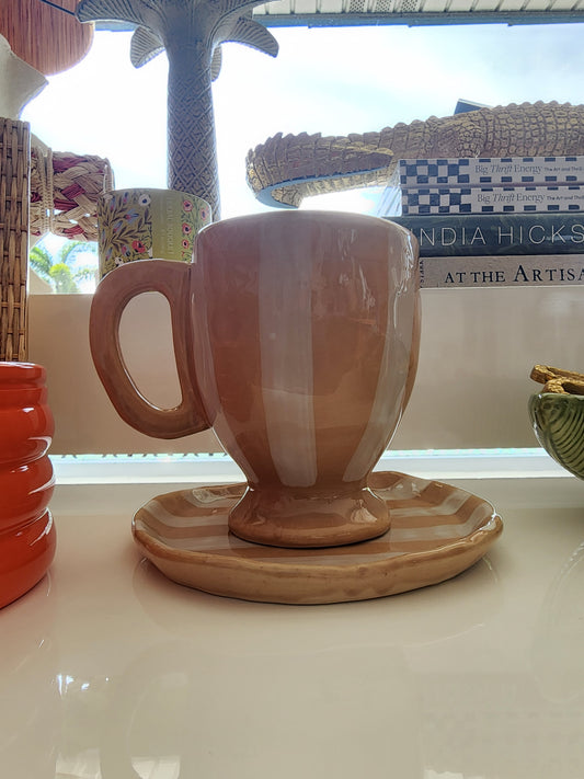 Stripe Stoneware White + Tan
