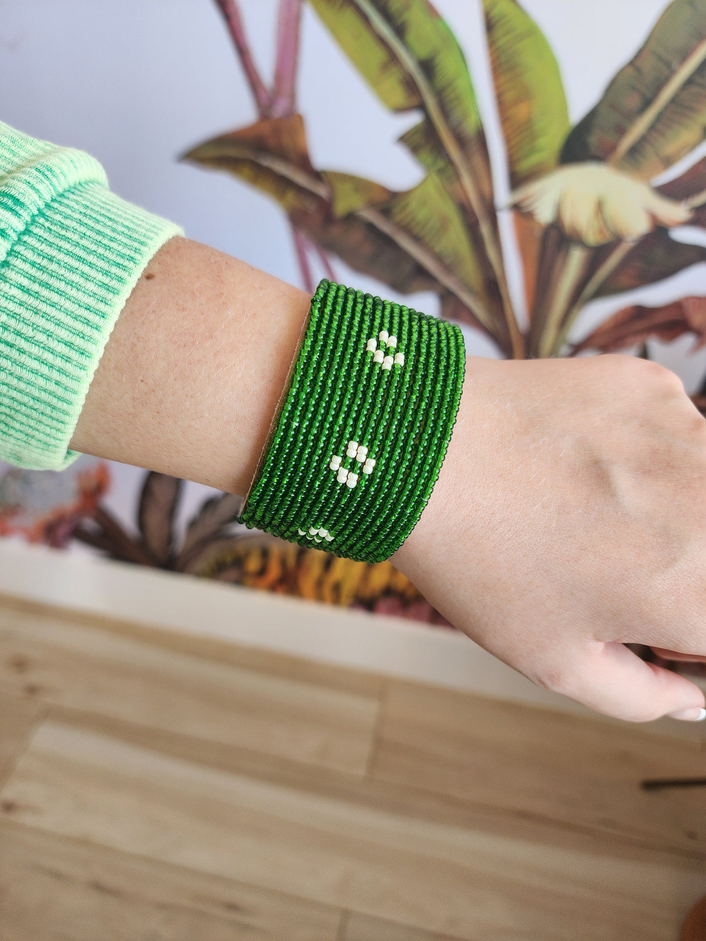 Swahili Bracelet - Large Diamond Dark Green + Pearl