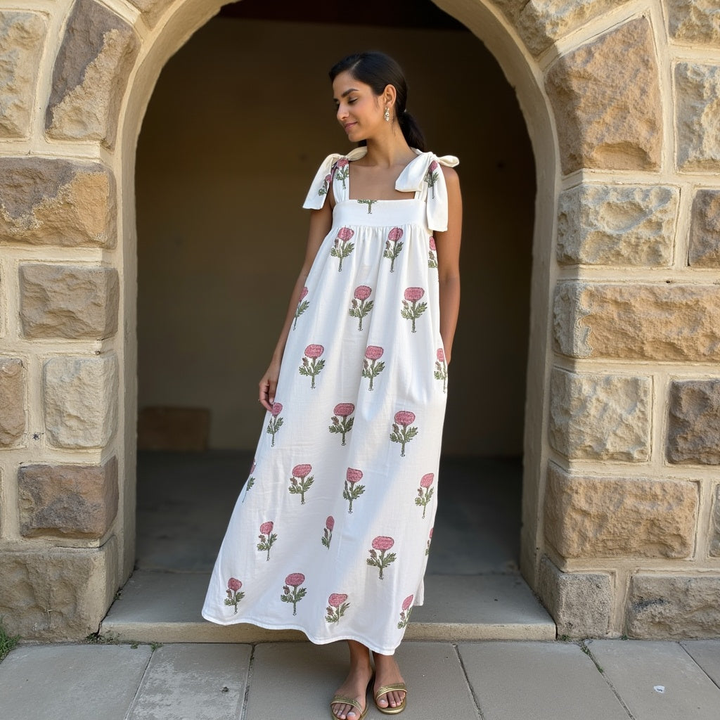 Pink Marigold Bow Tie Strap Dress