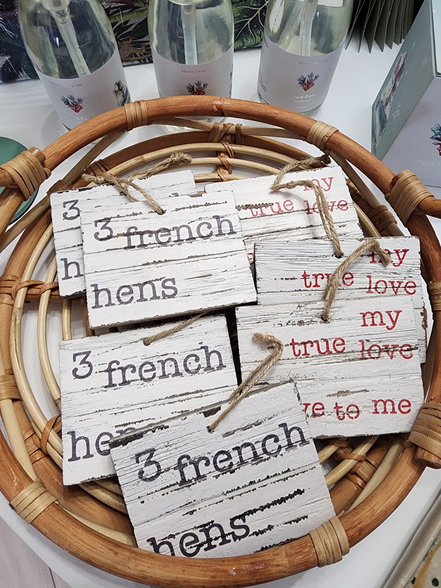 Three French Hens Wood Ornament