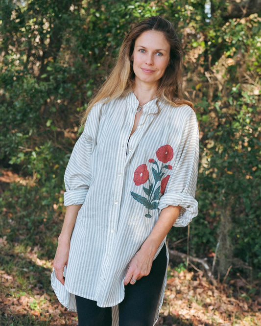 Duster Shirt w/ Poppy Flower