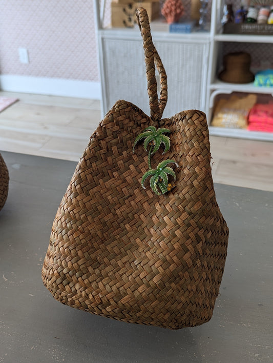 Mini Bohemian Woven Bucket Bag w/ Brooch
