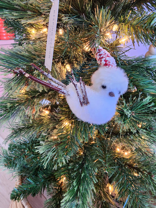Christmas Birdie with Santa Hat Ornament
