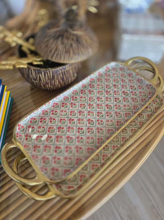 Floral + Gold Luster Trim Trinket Tray