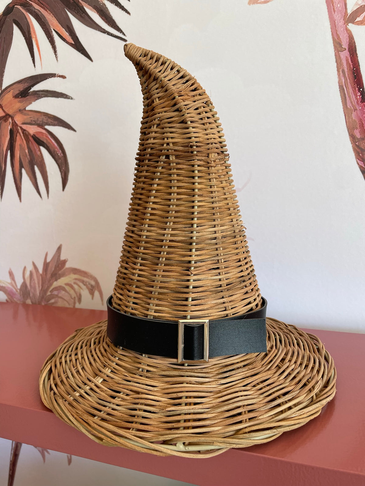 Rattan Witch's Hat with Black Belt