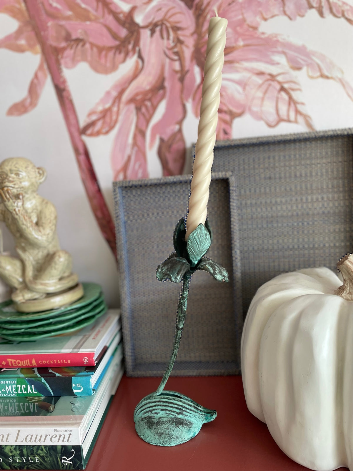 Vintage Brass Floral Candlestick Holder