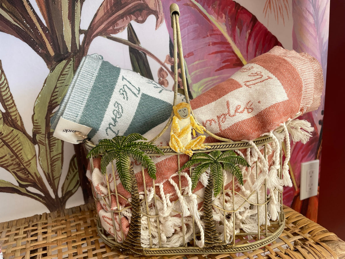 Metal Monkey + Palm Tree Basket
