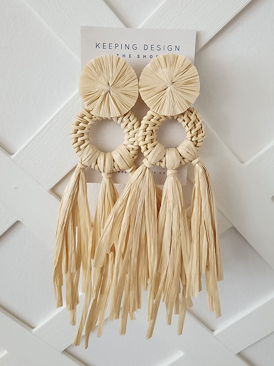 Earrings - Long Raffia Fringe