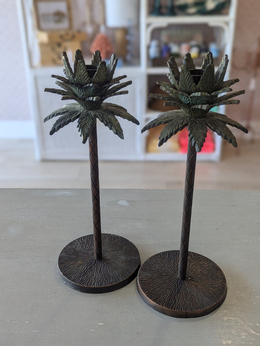 Vintage Pair Palm Tree Candlestick Holders