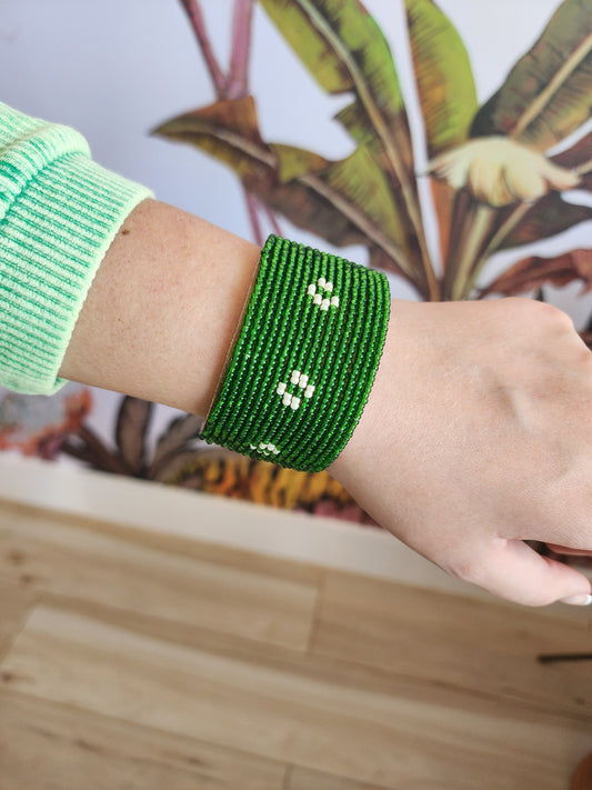 Swahili Bracelet - Large Diamond Dark Green + Pearl