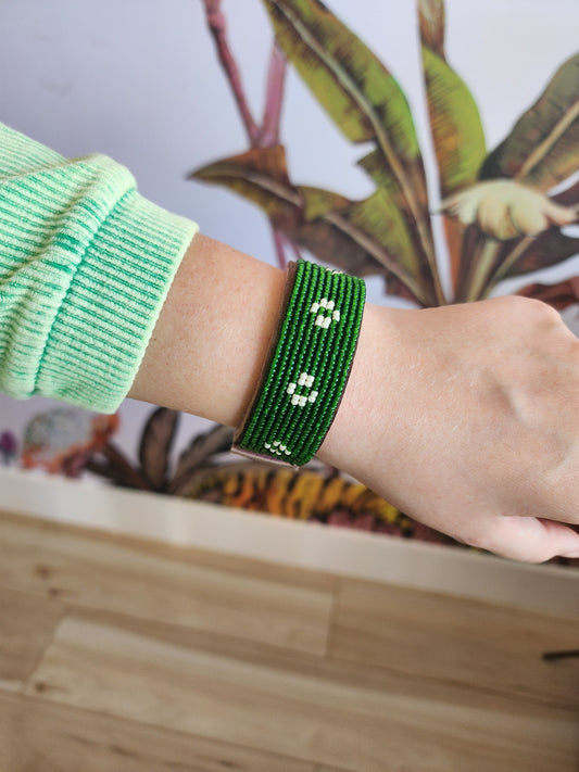 Swahili Bracelet - Medium Diamond Dark Green + Pearl
