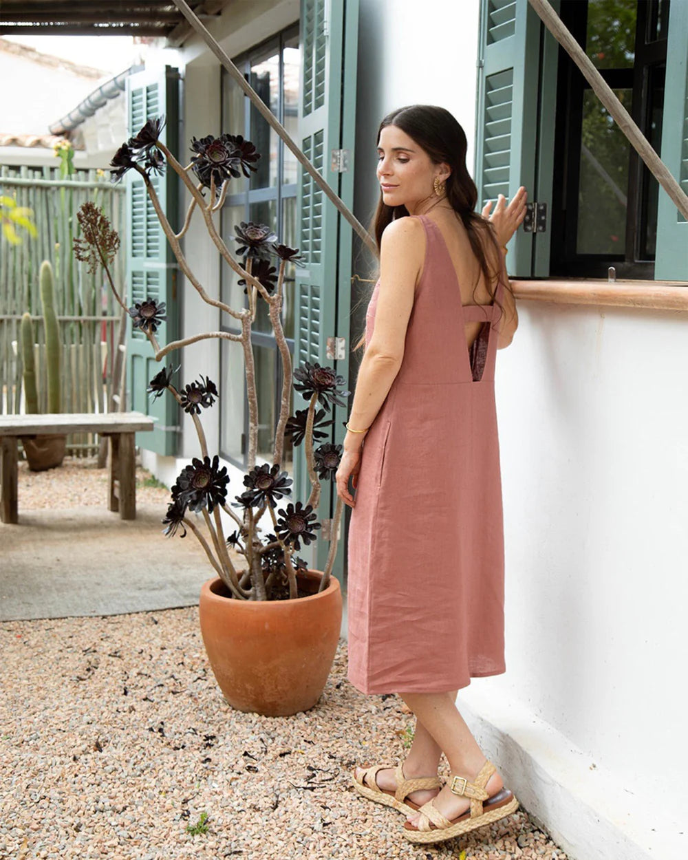 cutout linen dress Cut-Out Linen Dress TAHITI in White