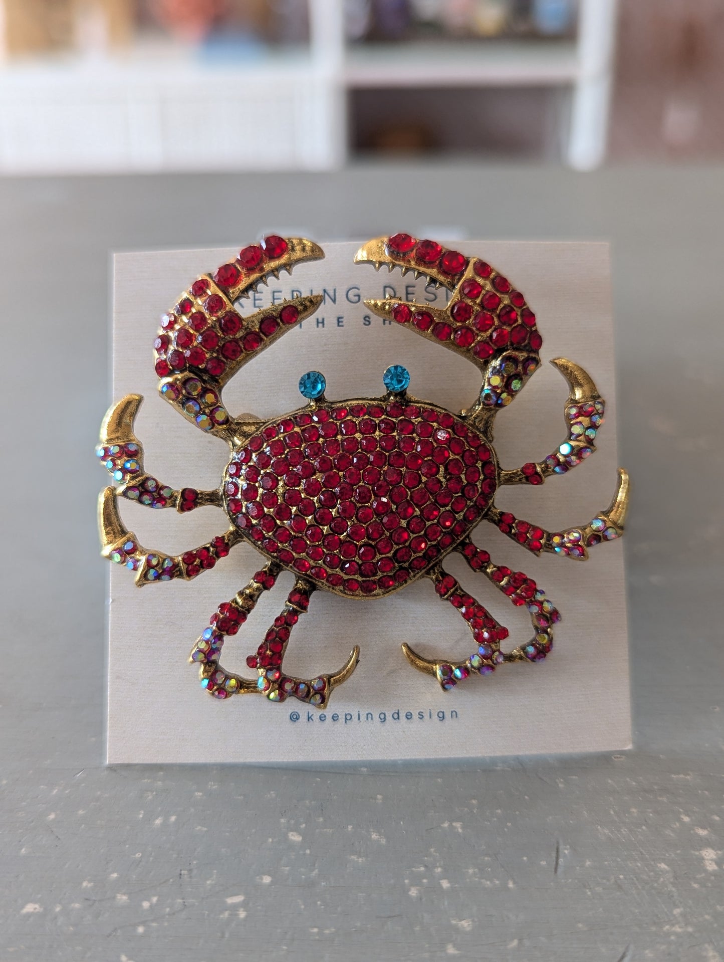 Rhinestone Crab Brooch