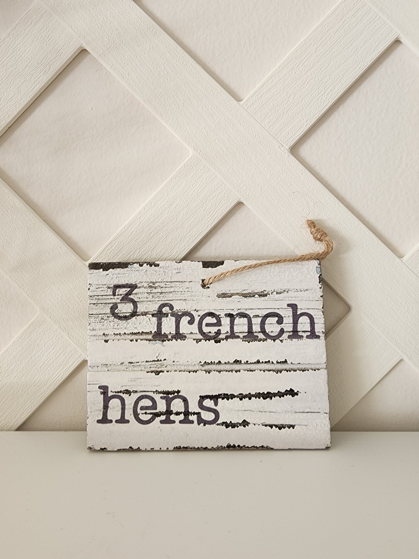 Three French Hens Wood Ornament
