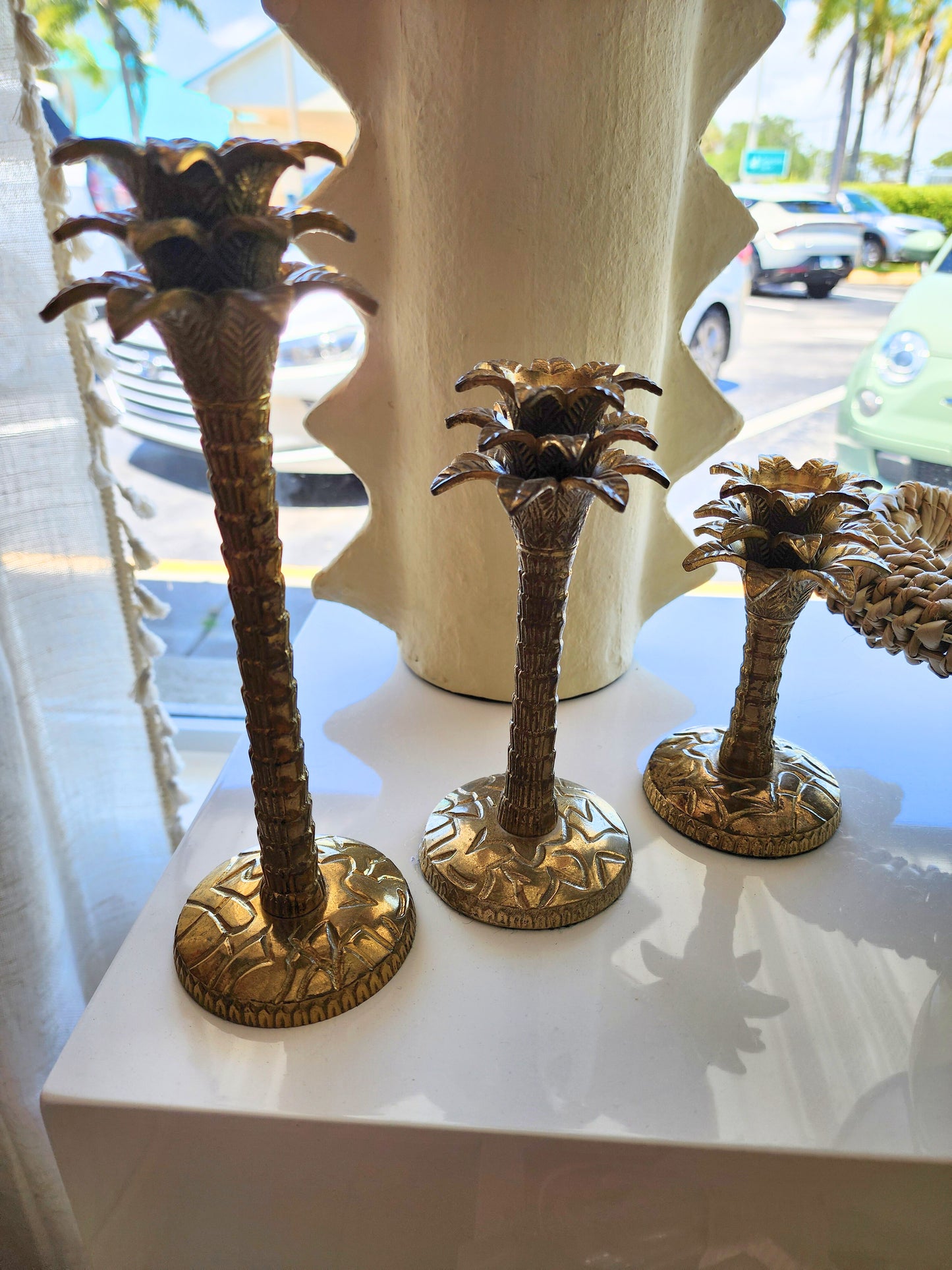 Vintage Palm Tree Candle Stick - Set of Three