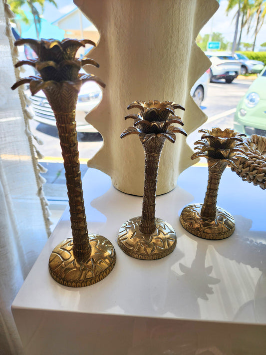 Vintage Palm Tree Candle Stick - Set of Three