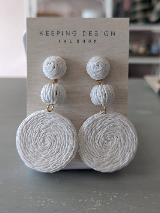 Earrings - White Raffia Circle Drop