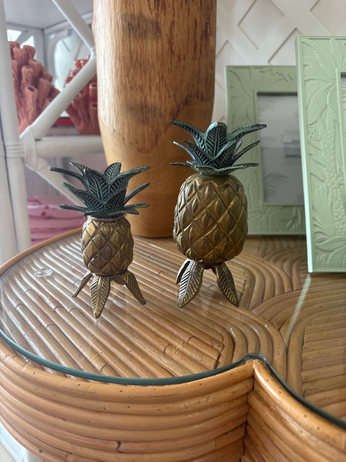 Brass Pineapple Footed Candle Holders - Set of Three
